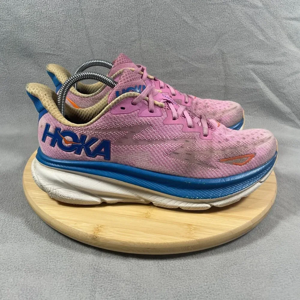 Hoka Clifton 9 Womens Size 10 B Pink Blue Athletic Sneakers Running Shoes